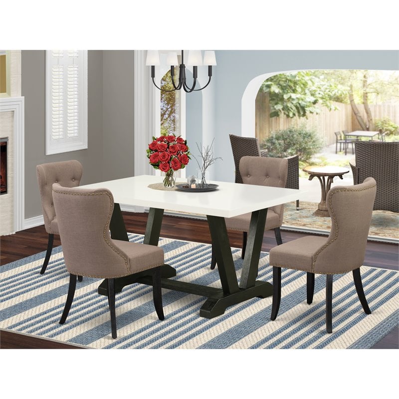 Pemberly Row V-Style 5-Piece Wood Dining Set in White and Black Finish