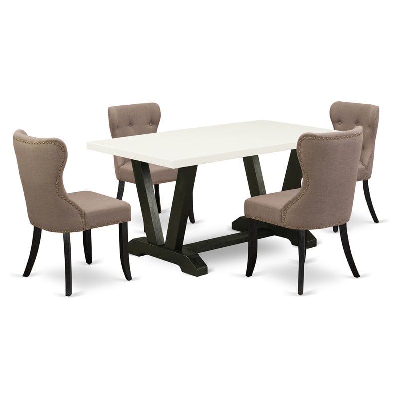 Pemberly Row V-Style 5-Piece Wood Dining Set in White and Black Finish