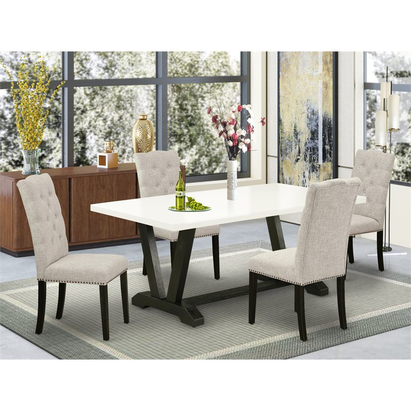 Pemberly Row 5-Piece Dining Room Set in Wood with Black Finish Doeskin Chairs