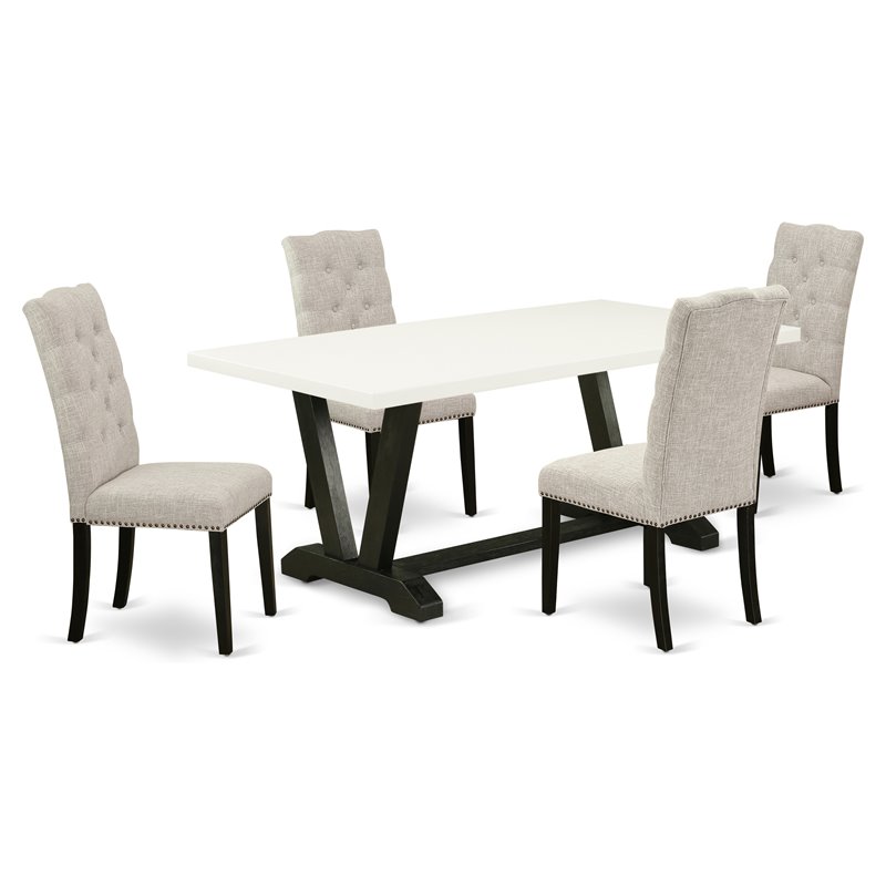 Pemberly Row 5-Piece Dining Room Set in Wood with Black Finish Doeskin Chairs