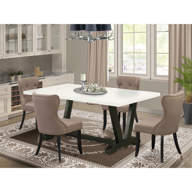 Pemberly Row 5-Piece Dining Set in Asian Wood with White & Black Coffee Finish