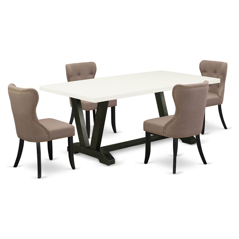 Pemberly Row 5-Piece Dining Set in Asian Wood with White & Black Coffee Finish