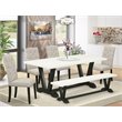 Pemberly Row 6-Piece Wood Dining Set with Bench in White/Doeskin/Black