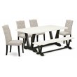 Pemberly Row 6-Piece Wood Dining Set with Bench in White/Doeskin/Black
