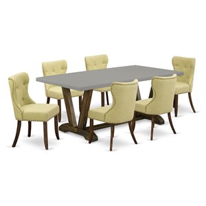 Pemberly Row 7-Piece Jacobean Brown Dining Set with Cement Table Top