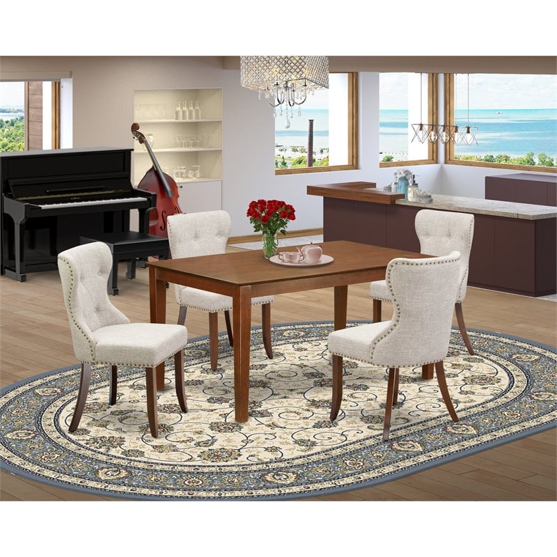 Pemberly Row 5-Piece Wooden Dining Set in Mahogany and Doeskin