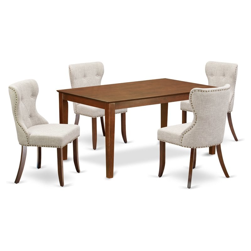 Pemberly Row 5-Piece Wooden Dining Set in Mahogany and Doeskin