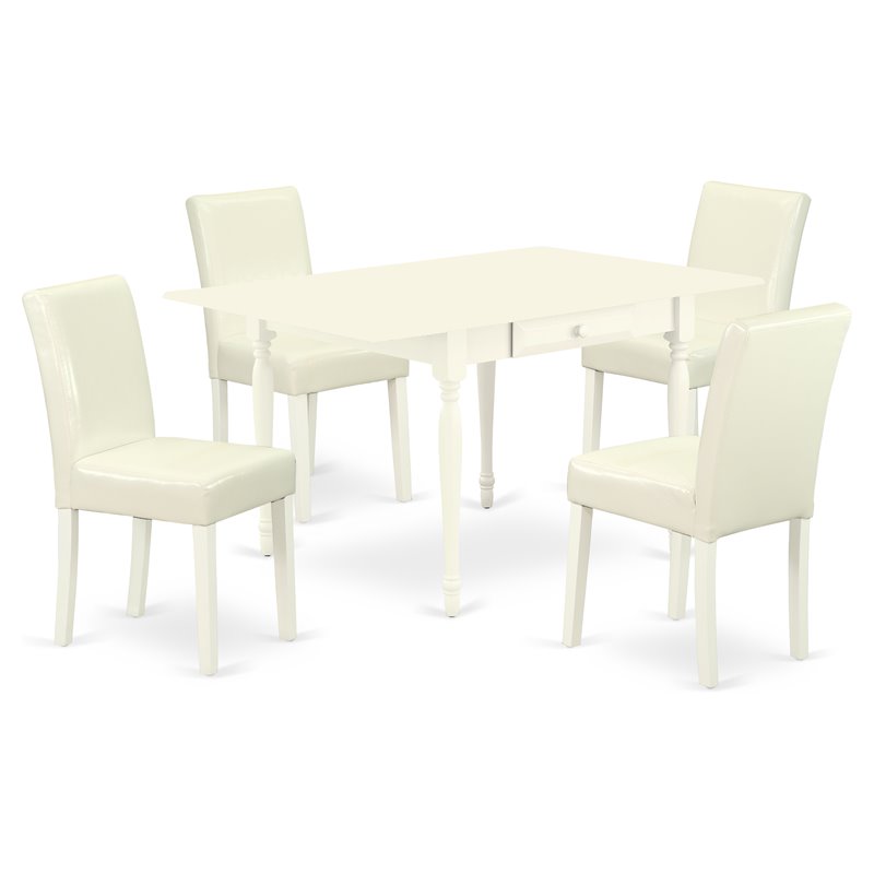 Pemberly Row 5-Piece Rubberwood Dining Set with Leather Seats in Linen White