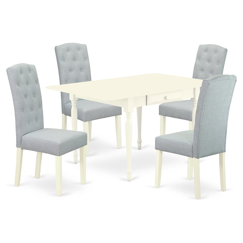 Pemberly Row 5-Piece Rubberwood Dining Set in Linen White and Baby Blue