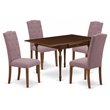 Pemberly Row 5-Piece Wood Dining Set in Mahogany and Dahlia