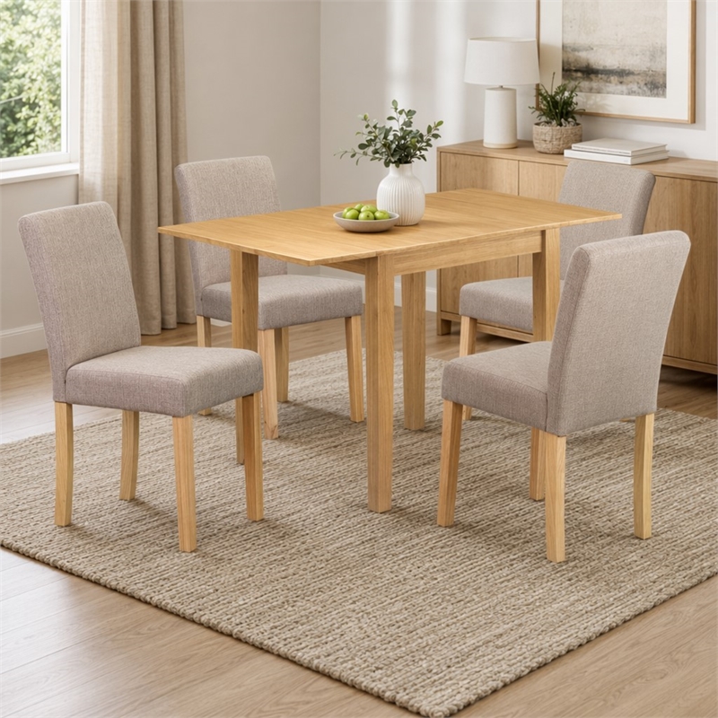 Pemberly Row 5-Piece Wood Dinette Set in Oak and Light Fawn Upholstery