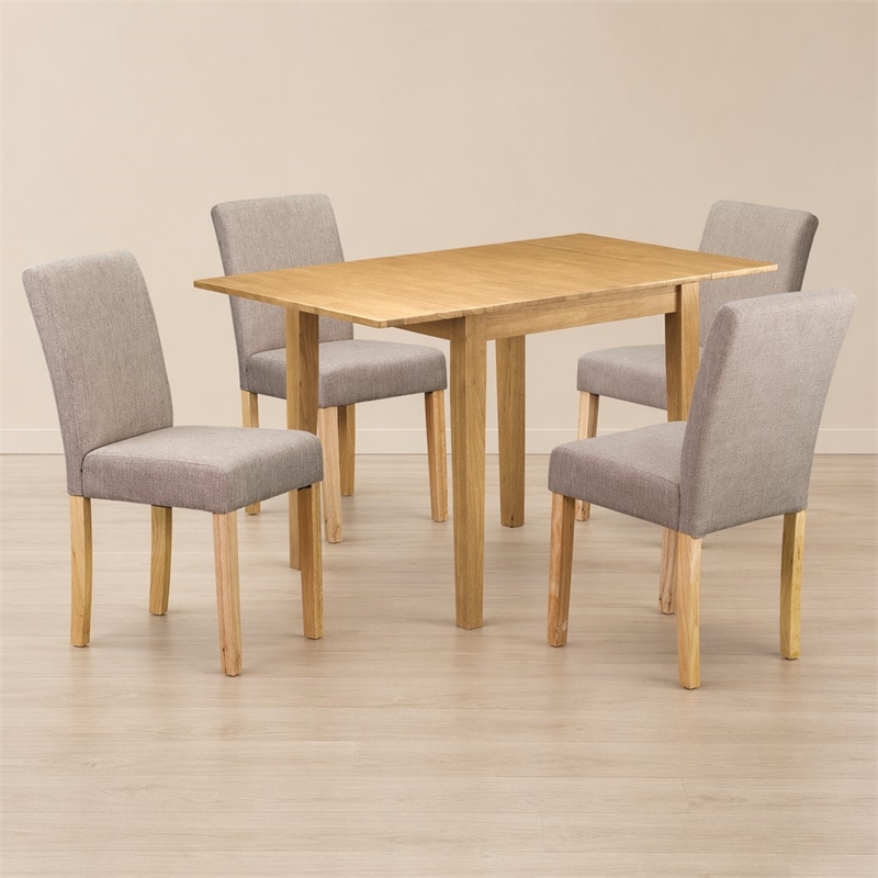 Pemberly Row 5-Piece Wood Dinette Set in Oak and Light Fawn Upholstery