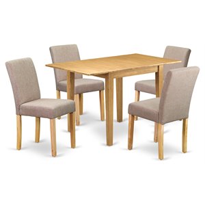 Pemberly Row 5-Piece Wood Dinette Set in Oak and Light Fawn Upholstery