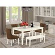 Pemberly Row 6-Piece Wood Dining Set in Linen White with Dark Coffee Finish