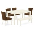 Pemberly Row 6-Piece Wood Dining Set in Linen White with Dark Coffee Finish