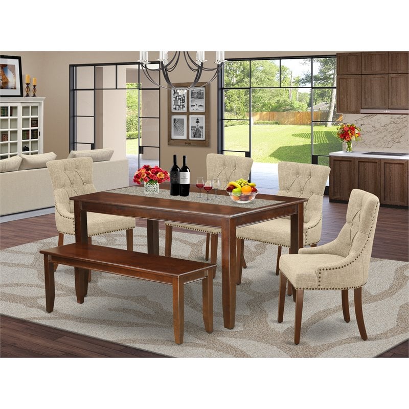 Pemberly Row 6-Piece Wood Dining Set in Mahogany with Doeskin Finish