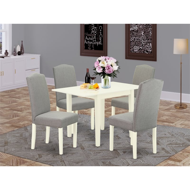 Pemberly Row 5-Piece Wood Dining Set in Linen White with Shitake Upholstery