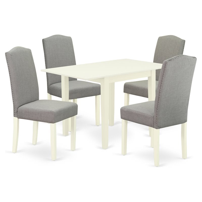 Pemberly Row 5-Piece Wood Dining Set in Linen White with Shitake Upholstery