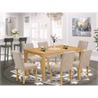 Pemberly Row 7-Piece Wood Dining Set in Oak and Light Fawn Fabric