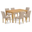 Pemberly Row 7-Piece Wood Dining Set in Oak and Light Fawn Fabric