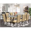 Pemberly Row 9-Piece Dining Set with Acacia Wood and Linen Upholstery