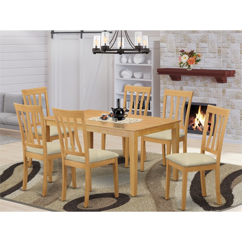 Pemberly Row 7-Piece Wood Dining Set with Cushion Seat in Oak Finish