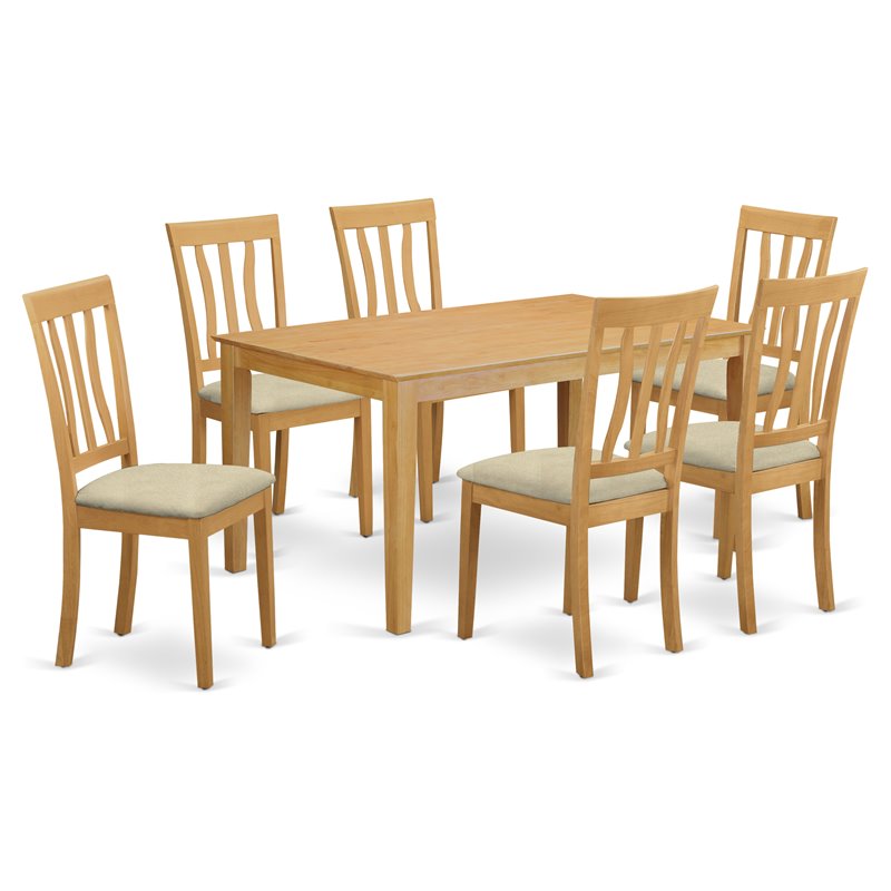 Pemberly Row 7-Piece Wood Dining Set with Cushion Seat in Oak Finish
