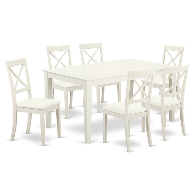 Pemberly Row 7-Piece Wood Dining Set with Leather Seats in White Finish