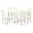 Pemberly Row 7-Piece Wood Dining Set with Leather Seats in White Finish