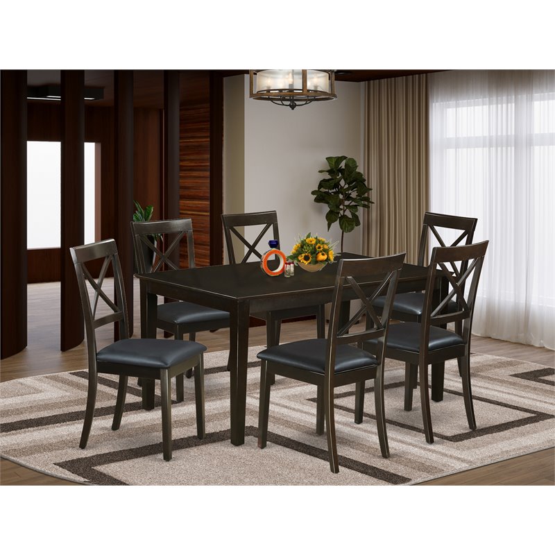 Pemberly Row 7-Pc Wood Dining Set with Faux Leather Seats in Cappuccino