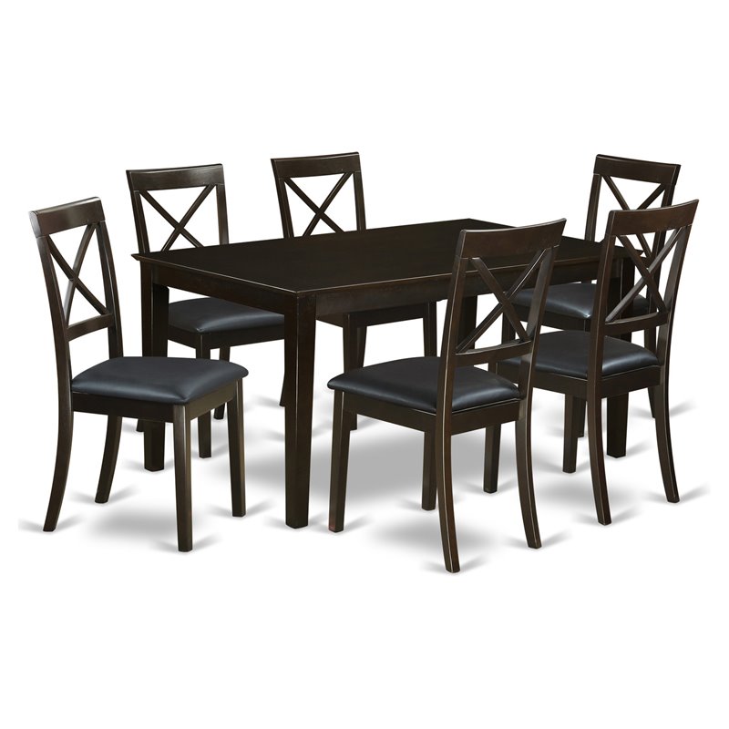 Pemberly Row 7-Pc Wood Dining Set with Faux Leather Seats in Cappuccino
