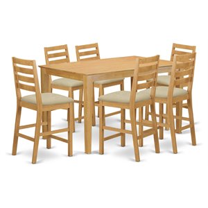 Pemberly Row 7-Pc Oak Counter Height Dining Set with Fabric Seats