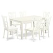 Pemberly Row 7-Piece Wood Dining Set with Cross Hatched Chairs in Linen White