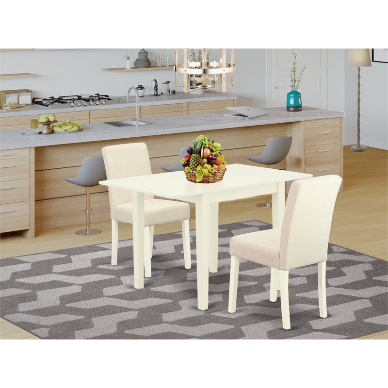 Pemberly Row 3-Piece Wood Dining Set with Light Beige Cushions in White