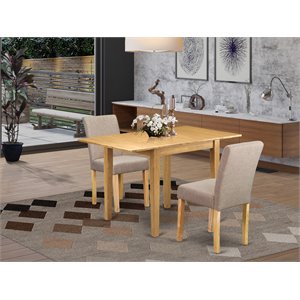 Pemberly Row 3-Piece Wood Dining Set with Linen Fabric in Light Fawn and Oak