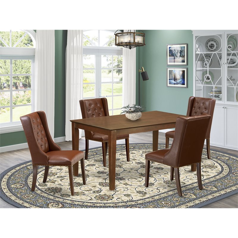Pemberly Row 5-Piece Rubberwood Dining Set with PU Leather Chairs in Mahogany