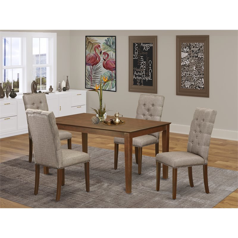 Pemberly Row 5-Piece Wood Dining Table Set in Mahogany and Dark Khaki