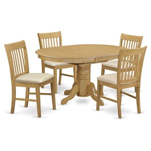 Pemberly Row 5-Piece Dining Set with Oak Finish and Linen Upholstery