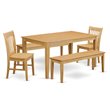 Pemberly Row 5-Piece Wood Dining Set with Wooden Benches in Oak Finish