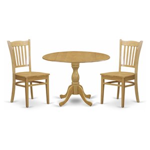 Pemberly Row 3-Piece Wood Dining Set with Round Table in Oak Finish