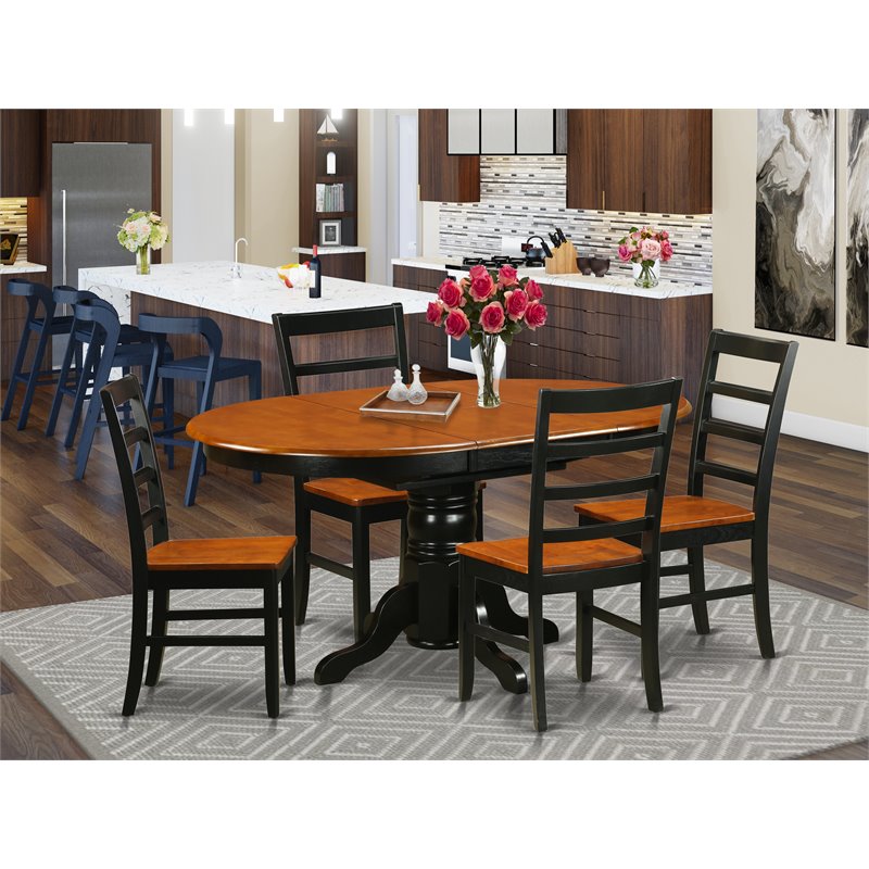 Pemberly Row 5-Piece Wood Dining Set with Butterfly Leaf in Black & Cherry