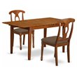 Pemberly Row 3-Piece Dining Set with Fabric Seats in Saddle Brown Wood