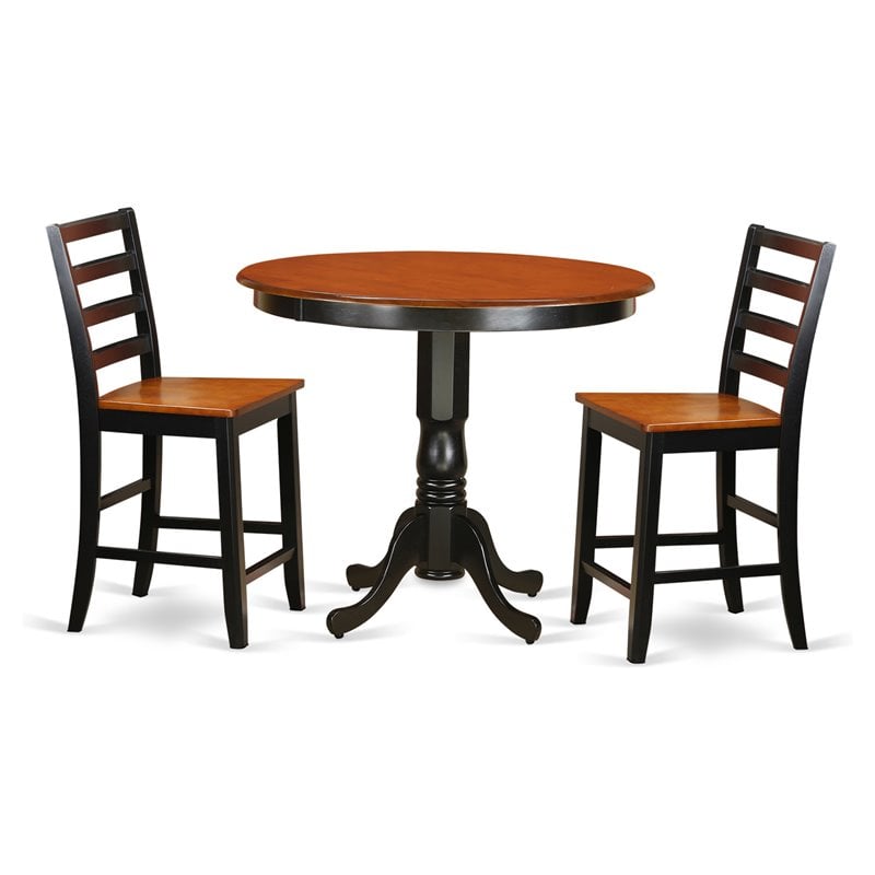 Pemberly Row Trenton 3-Piece Dining Table Set in Black and Cherry Finish