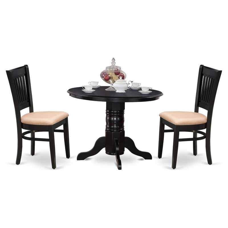 Pemberly Row 3-Piece Dining Set with Fabric Seat Chairs in Black