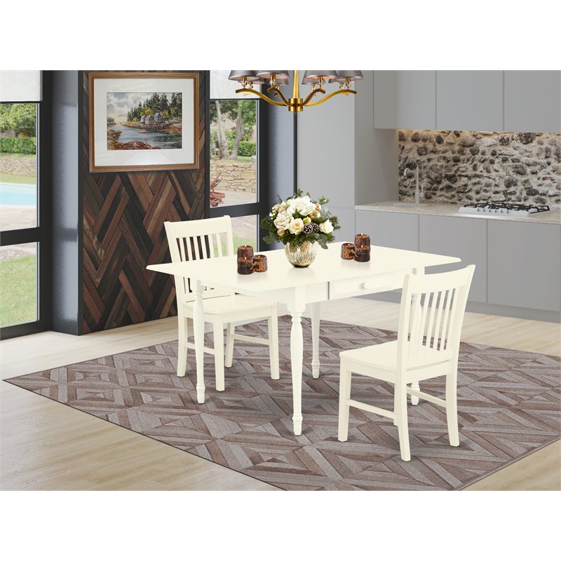 Pemberly Row 3-Piece Wood Dining Set with Rectangular Table in Linen White