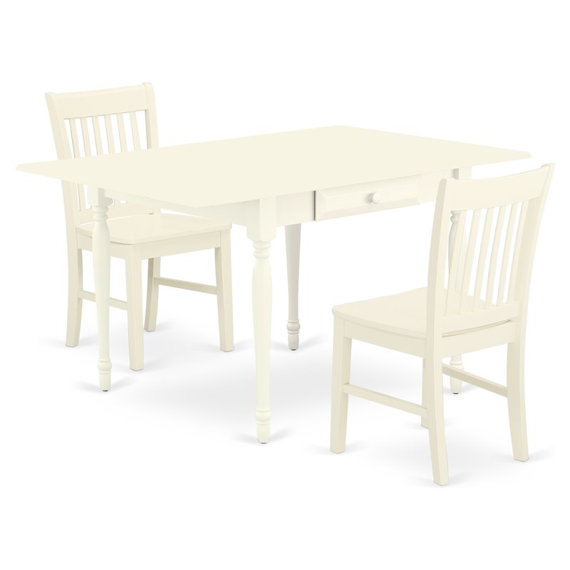 Pemberly Row 3-Piece Wood Dining Set with Rectangular Table in Linen White