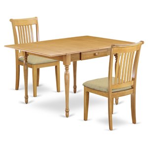 Pemberly Row 3-Piece Oak Mid-Century Dining Table Set with Linen Fabric