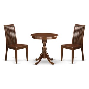 Pemberly Row Round 3-Piece Wood Dining Set with Mahogany Finish