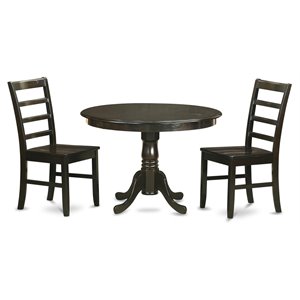 Pemberly Row 3-Pc Dining Set with Round Table and Cappuccino Wood Finish