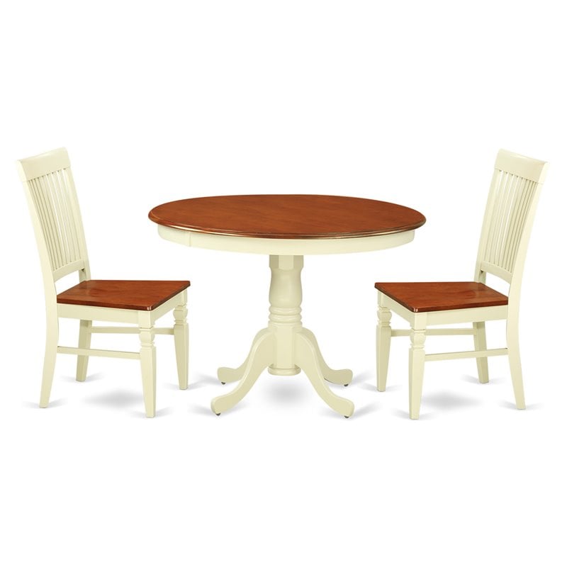 Pemberly Row 3-Piece Dining Set in Buttermilk and Cherry Wood Finish